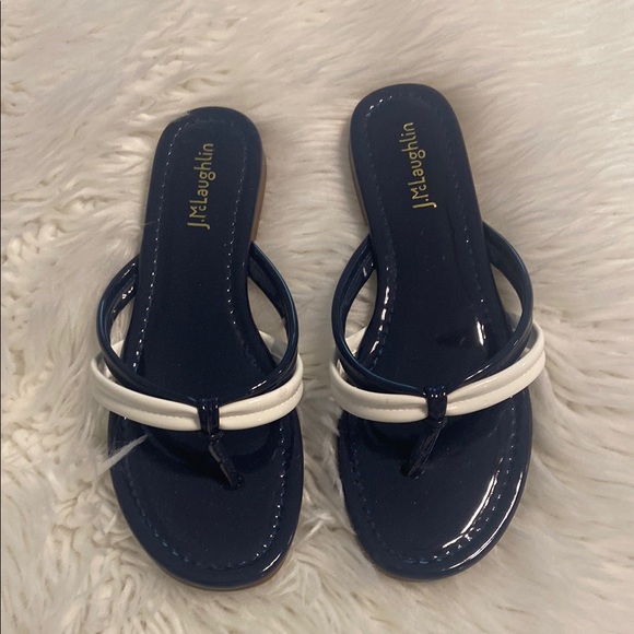 J. McLaughlin Blue and White Sandals Classic Thong Style size not available - Picture 1 of 12
